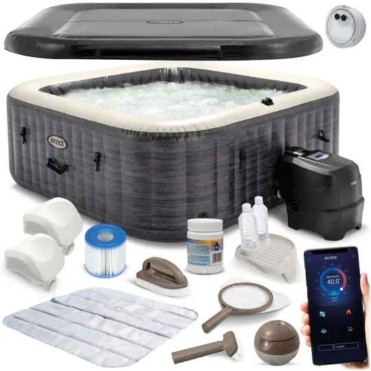Napuhavajući Spa S Hidromasažom Za 4 Osobe Intex 28450 + Generator Klora 1