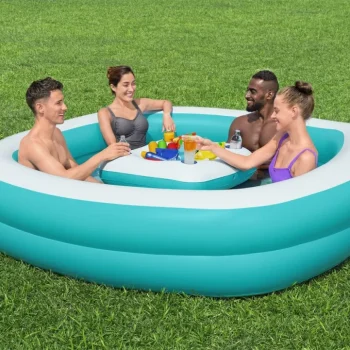 Napuhni Obiteljski Bazen 218x218x48 Bestway + Plutajući Stolni Otok Za Piće 3