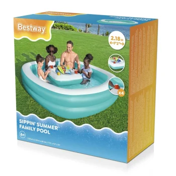 Napuhni Obiteljski Bazen 218x218x48 Bestway + Plutajući Stolni Otok Za Piće 8