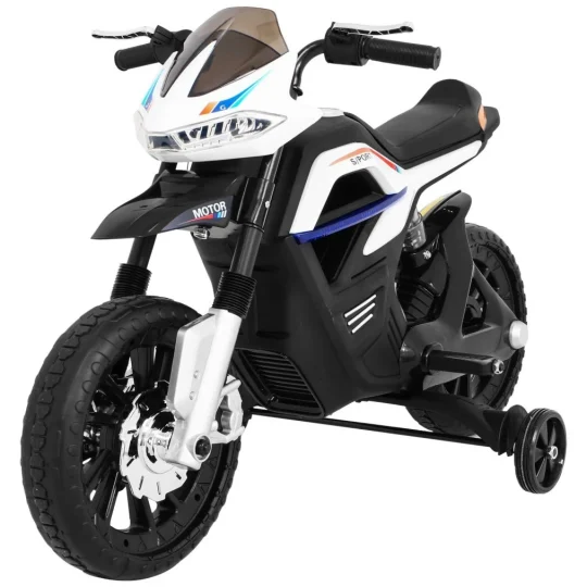 Night Rider Motor Na Baterije Za Djecu Bijeli + Pomoćni Kotači + Mp3 Usb + Gas, Bijela Motor Na Akumulator 1