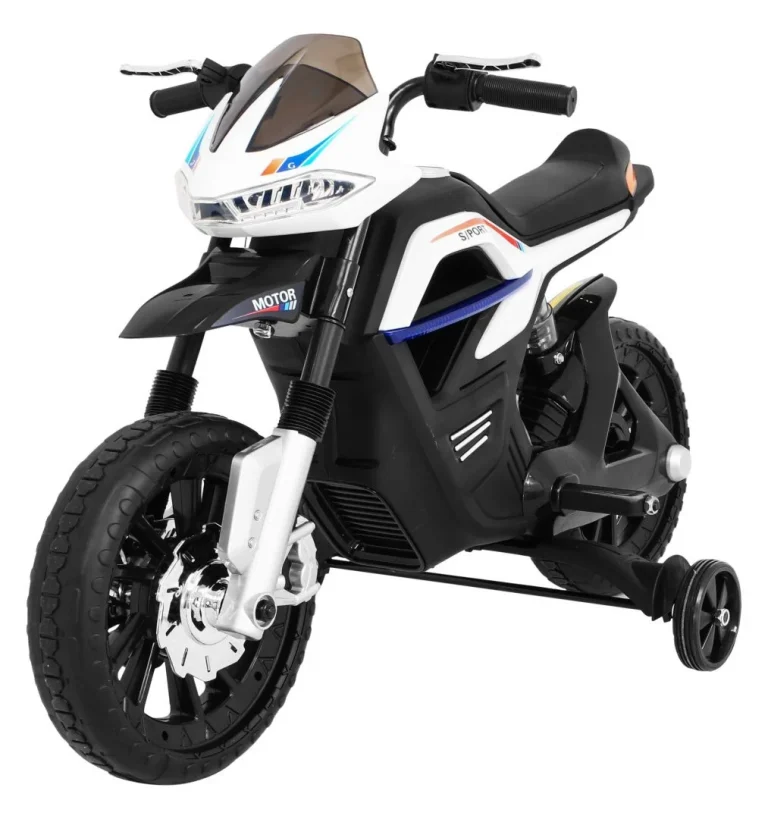 Night Rider Motor Na Baterije Za Djecu Bijeli + Pomoćni Kotači + Mp3 Usb + Gas, Bijela Motor Na Akumulator 1