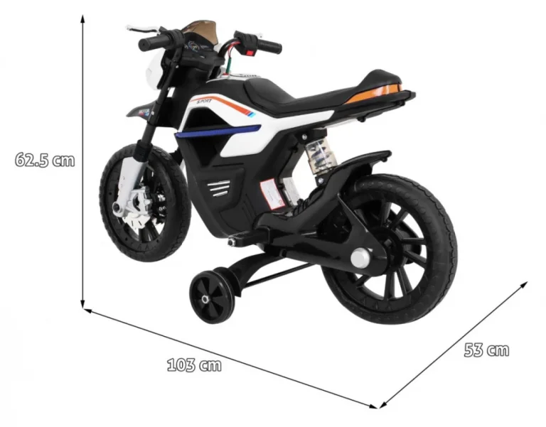Night Rider Motor Na Baterije Za Djecu Bijeli + Pomoćni Kotači + Mp3 Usb + Gas, Bijela Motor Na Akumulator 2