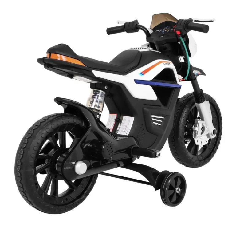Night Rider Motor Na Baterije Za Djecu Bijeli + Pomoćni Kotači + Mp3 Usb + Gas, Bijela Motor Na Akumulator 6