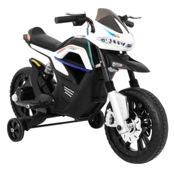 Night Rider Motor Na Baterije Za Djecu Bijeli + Pomoćni Kotači + Mp3 Usb + Gas, Bijela Motor Na Akumulator 7