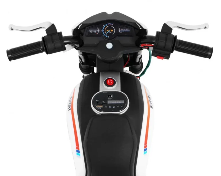 Night Rider Motor Na Baterije Za Djecu Bijeli + Pomoćni Kotači + Mp3 Usb + Gas, Bijela Motor Na Akumulator 9