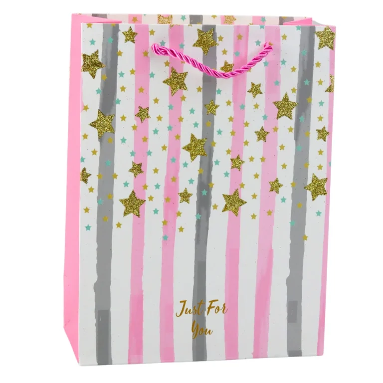 Papirnata Poklon Vrećica Plavo Ružičasta Sa šljokicama 23 X 18 X 10,5 Cm 5