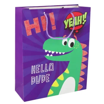 Papirnata Poklon Vrećica S Dinosaurima Ljubičasta 32 × 26 × 10 Cm 2