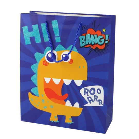 Papirnata Poklon Vrećica S Dinosaurima Plava 32 × 26 × 10 Cm 1