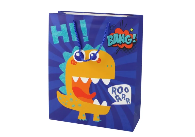 Papirnata Poklon Vrećica S Dinosaurima Plava 32 × 26 × 10 Cm 1