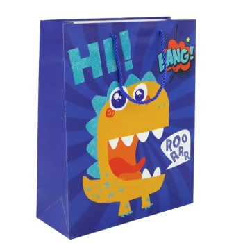 Papirnata Poklon Vrećica S Dinosaurima Plava 32 × 26 × 10 Cm 2