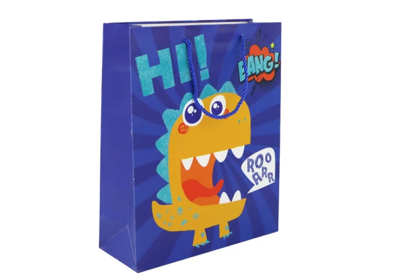 Papirnata Poklon Vrećica S Dinosaurima Plava 32 × 26 × 10 Cm 2