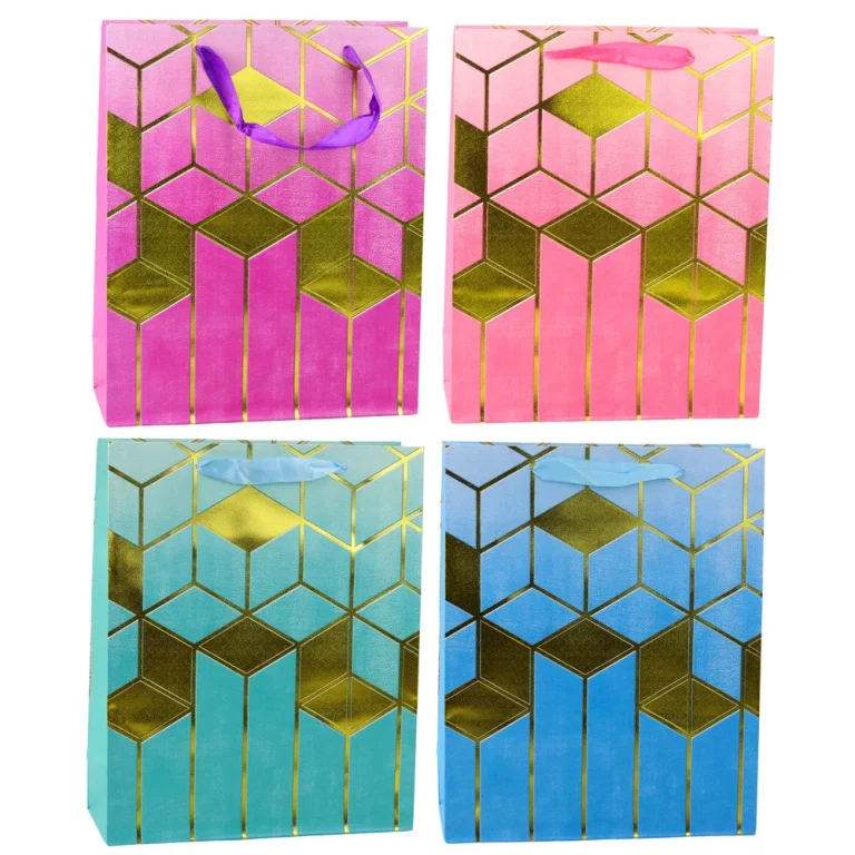 Papirnata Poklon Vrećica S Geometrijskim Uzorcima, Zlatna, 32 X 26 X 12 Cm 1