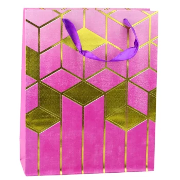 Papirnata Poklon Vrećica S Geometrijskim Uzorcima, Zlatna, 32 X 26 X 12 Cm 2