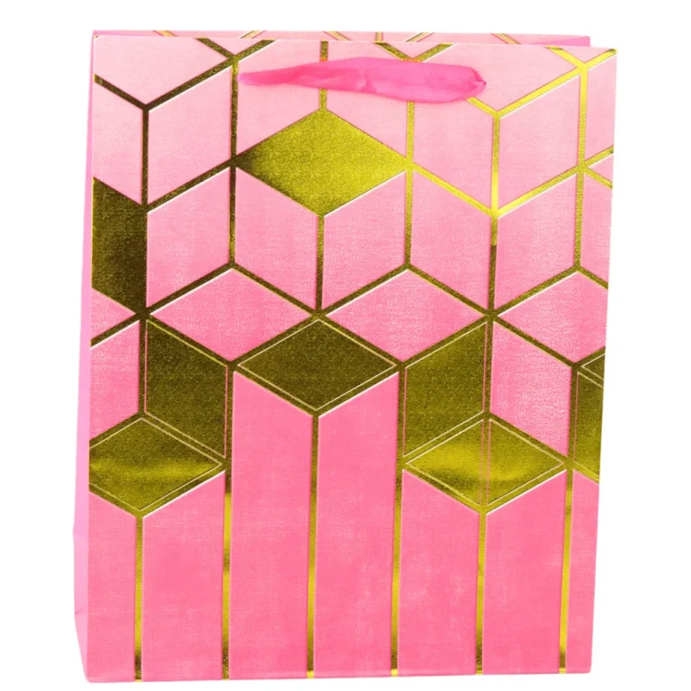 Papirnata Poklon Vrećica S Geometrijskim Uzorcima, Zlatna, 32 X 26 X 12 Cm 3