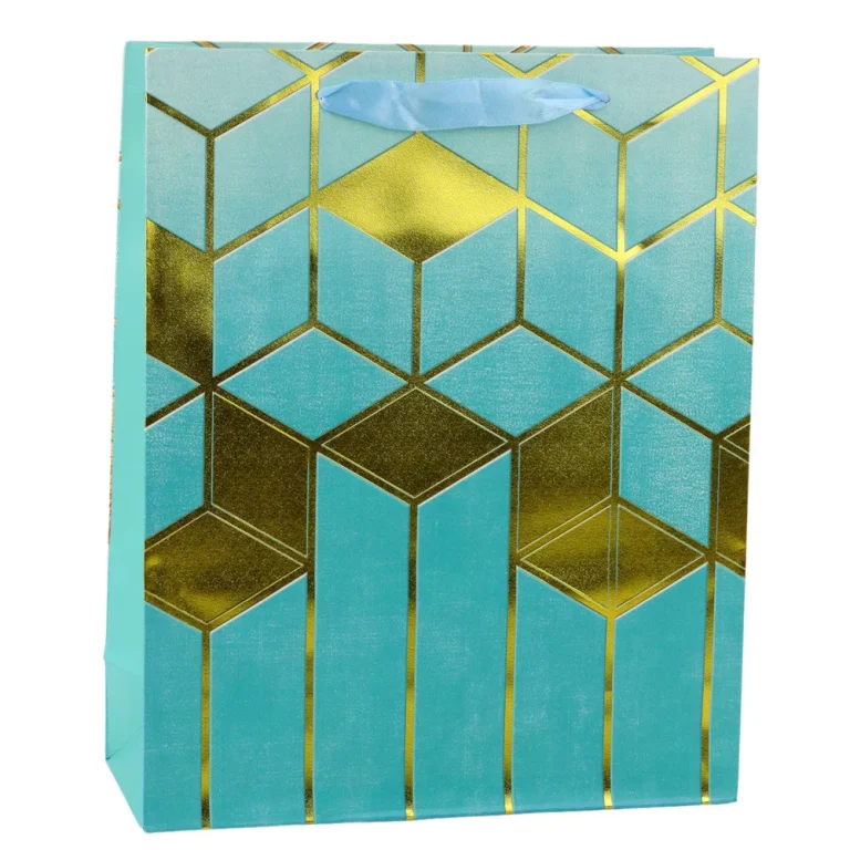 Papirnata Poklon Vrećica S Geometrijskim Uzorcima, Zlatna, 32 X 26 X 12 Cm 4