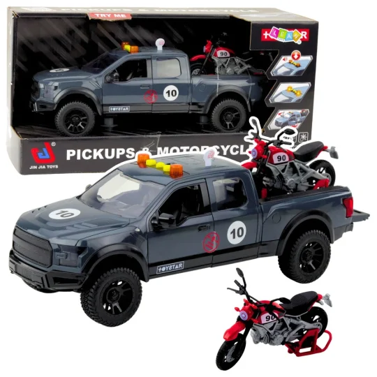 Pickup S Motociklom Sa Svjetlima I Zvukovima Sivi 1:12 1