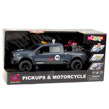 Pickup S Motociklom Sa Svjetlima I Zvukovima Sivi 1:12 5