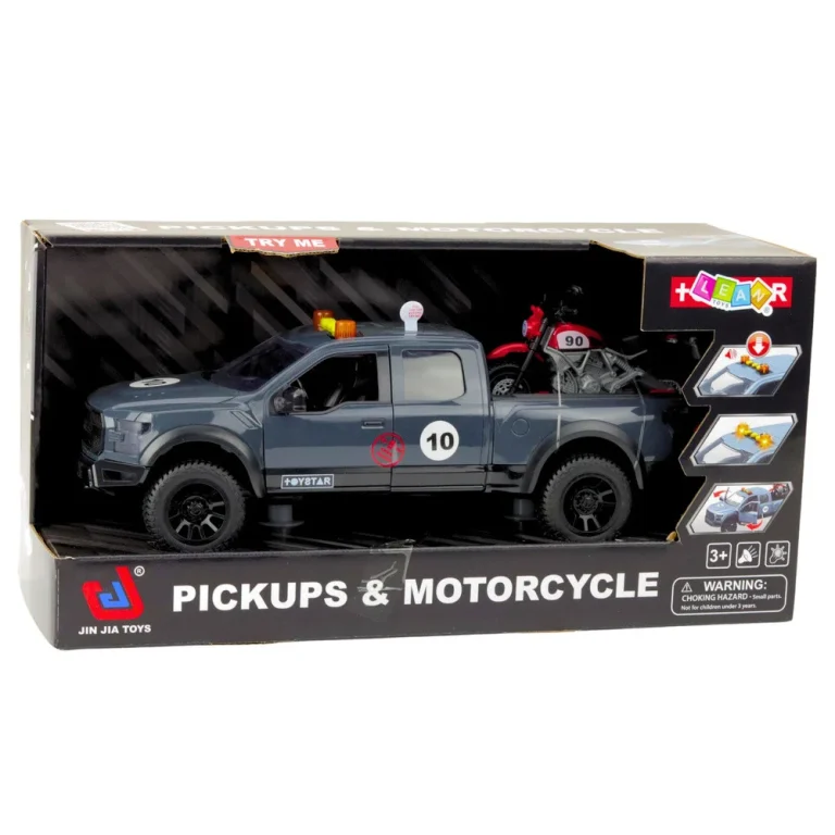 Pickup S Motociklom Sa Svjetlima I Zvukovima Sivi 1:12 5