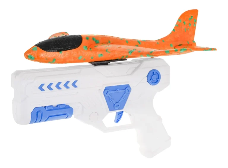 Pištolj Bacač Bijeli + Stiropor Avion Narančasti 6+ 2
