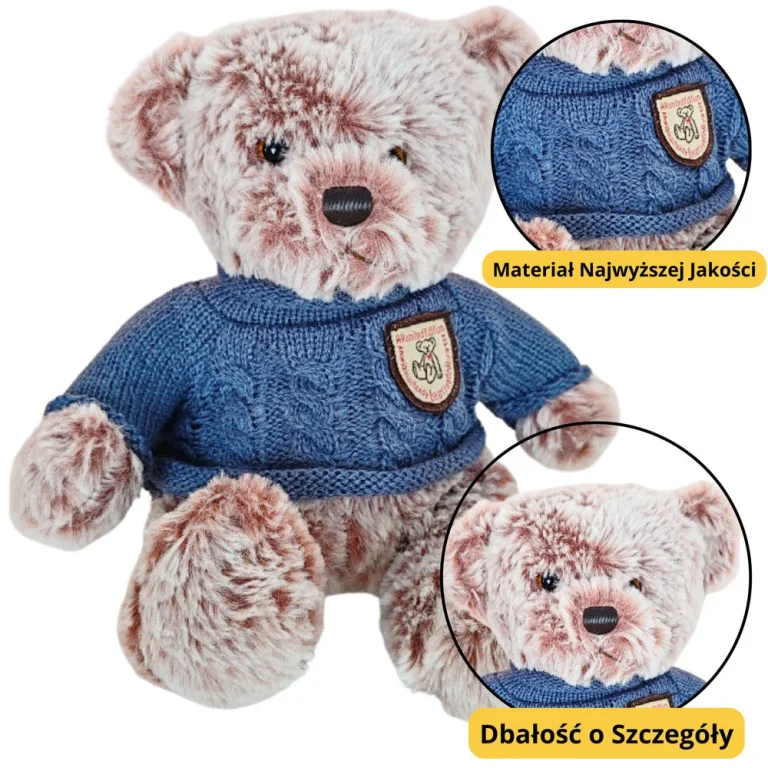 Plišani Medvjedić Sivi S Plavim Džemperom 21 Cm 1