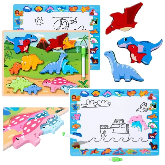 Ploča Za Slaganje 2 U 1 Drveni Edukativni Marker Dinosauri 12 Komada 1