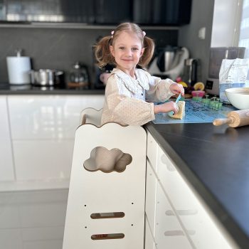 Plush Nest Dječji Kuhinjski Pomoćnik, Kuhinjska Stolica, Kuhinjski Pomoćnik, 3 Razine, Bijela, Oblak, Drvena 3