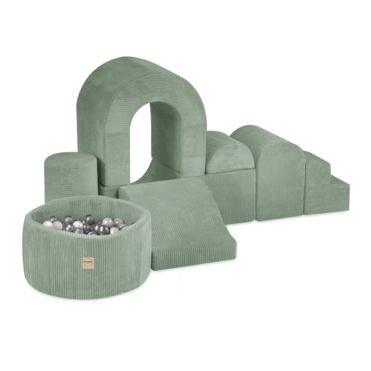 Plush Nest Dvorac Za Igralište S Bazenom + 150 Loptica (biser, Srebro), Vrhunski Korduro Zelena 1