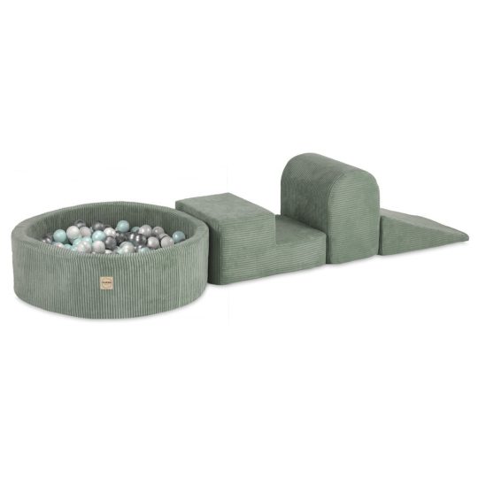 Plush Nest Igralište 3 Elementa + Suhi Bazen 90x30 (+200 Loptica: Biserna, Biserno Mentolna, Srebrna), Zelena, Pre 1