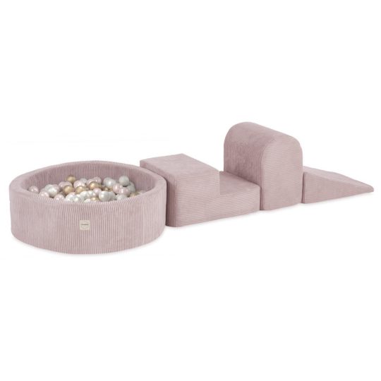 Plush Nest Igralište 3 Elementa + Suhi Bazen 90x30cm (+200 Loptica: Biserne, Zlatne, Biserno Svijetlo Ružičaste), Lg 1