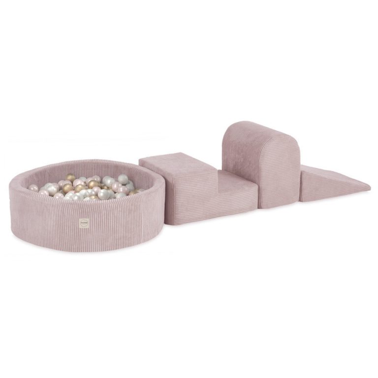Plush Nest Igralište 3 Elementa + Suhi Bazen 90x30cm (+200 Loptica: Biserne, Zlatne, Biserno Svijetlo Ružičaste), Lg 1