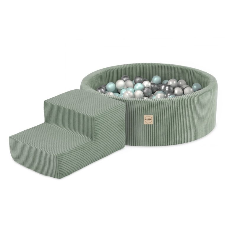 Plush Nest Igralište Suhi Bazen 90x30 + Stepenica (+200 Loptica: Biserna, Biserna Mint, Srebrna), Zelena, Vrhunski 1
