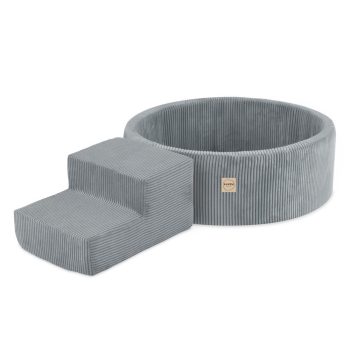 Plush Nest Igralište Suhi Bazen 90x30 + Stepenica (+200 Loptica: Biserna, Srebrna, Svijetloplava), Siva, Vrhunski C 4