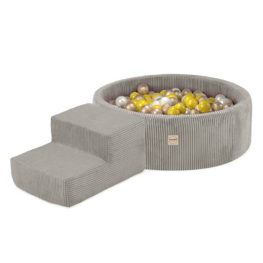 Plush Nest Igralište Suhi Bazen 90x30 + Stepenica (+200 Loptica: Biserna, Zlatna, žuta), Bež, Vrhunski Kord 1
