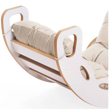 Plush Nest Mala Ljuljačka 4 U 1 Ljuljačka + Zid Za Penjanje/tobogan + Jastuk (bež/zlatni Baršun), Bijela Vuna 5