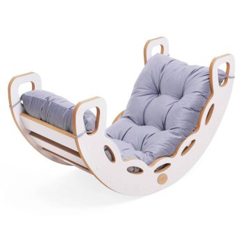 Plush Nest Mala Ljuljačka 4 U 1 Ljuljačka + Zid Za Penjanje/tobogan + Jastuk (lila Baršun), Bijela Drvena P 11