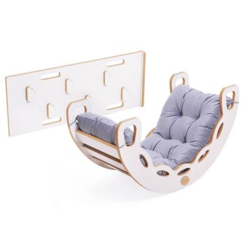 Plush Nest Mala Ljuljačka 4 U 1 Ljuljačka + Zid Za Penjanje/tobogan + Jastuk (lila Baršun), Bijela Drvena P 5
