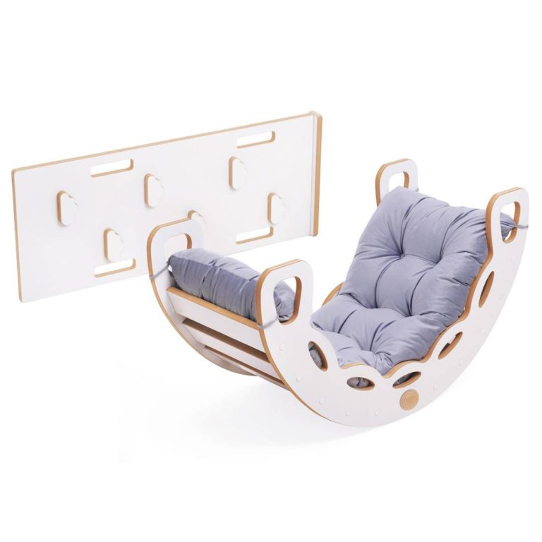 Plush Nest Mala Ljuljačka 4 U 1 Ljuljačka + Zid Za Penjanje/tobogan + Jastuk (lila Baršun), Bijela Drvena P 5