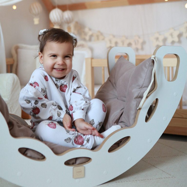 Plush Nest Mala Ljuljačka 4 U 1 Ljuljačka + Zid Za Penjanje/tobogan + Jastuk (ružičasti Baršun), Bijela Drvena Ploča 13