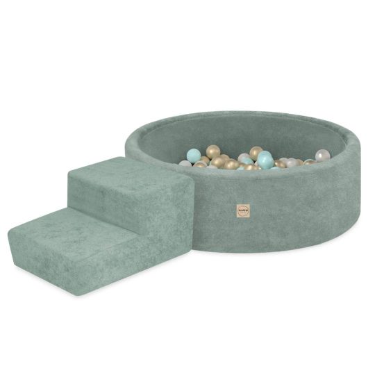 Plush Nest Suhi Bazen Za Igralište 90x30 Sa Stepenicom (+200 Loptica: Biserna, Zlatna, Mint), Zelena, Vrhunski Cheni 1