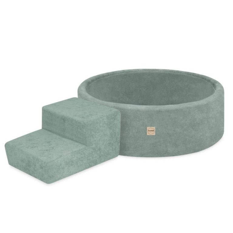 Plush Nest Suhi Bazen Za Igralište 90x30 Sa Stepenicom (+200 Loptica: Biserna, Zlatna, Mint), Zelena, Vrhunski Cheni 6