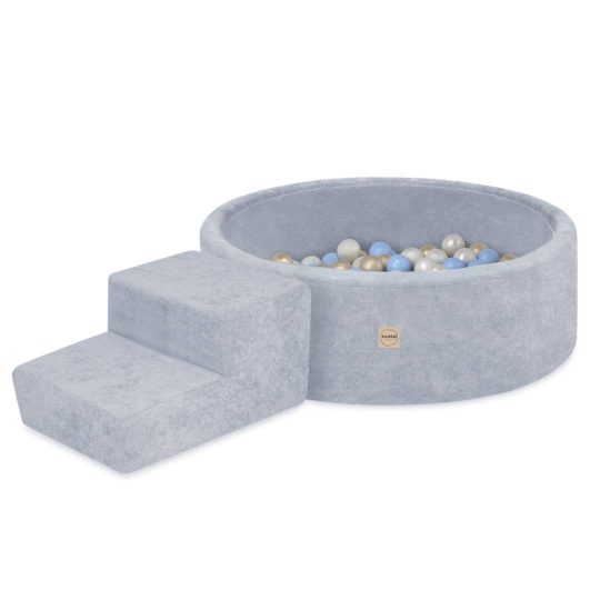 Plush Nest Suhi Bazen Za Igralište 90x30 Sa Stepenicom (+200 Loptica: Biserna, Zlatna, Svijetloplava), Plava, Vrhunski 1