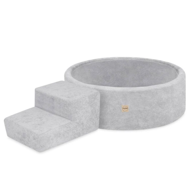 Plush Nest Suhi Bazen Za Igralište 90x30 Sa Stepenicom (+200 Loptica: Biserne, Srebrne), Siva, Vrhunski šenil 6