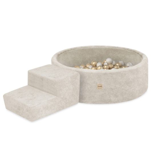 Plush Nest Suhi Bazen Za Igralište 90x30 Sa Stepenicom (+200 Loptica: Biserne, Zlatne), Bež, Vrhunski šenil 1