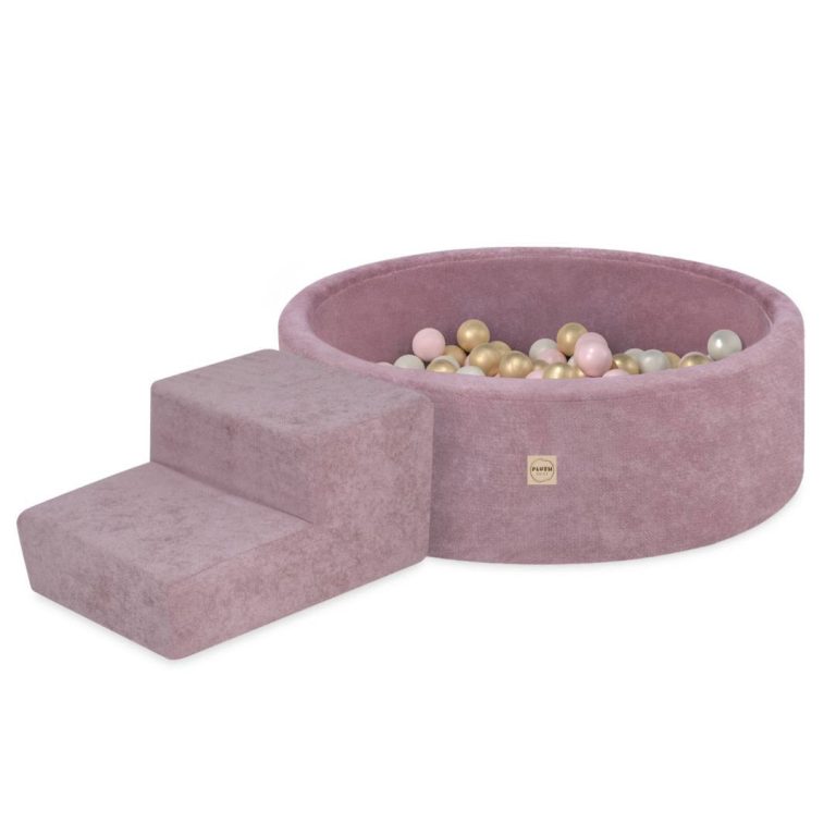 Plush Nest Suhi Bazen Za Igralište 90x30 Sa Stepenicom (+200 Loptica: Biserne, Zlatne, Svijetlo Ružičaste), Ružičasta, Vrhunski 1