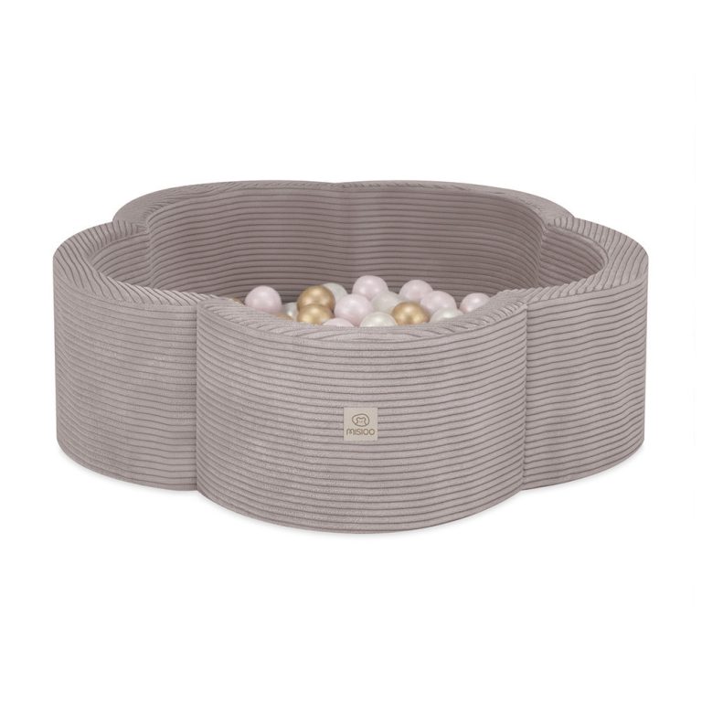 Plush Nest Suhi Cvjetni Bazen, 95x30, Bež, Vrhunski Kord, Cvjetna Zabavna Zona, 200 Kuglica: Biserne, Zlatne 1