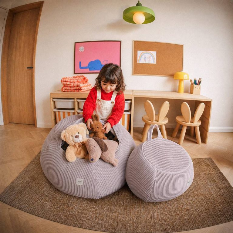 Plush Nest Vrećica Za Pohranu Igračaka I Plišanih Igračaka, Dječji Puf, Bež, Vrhunski Kord, Mini 3