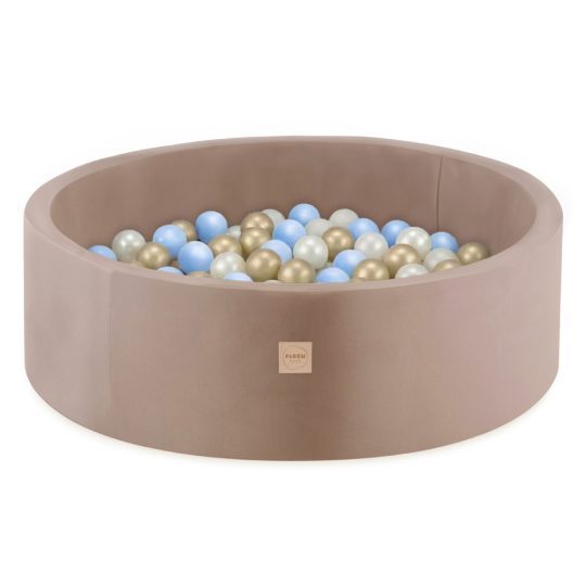 Plush Nest Bazen S Lopticama, Bež, Okrugli, Baršun, 90x30, 200 Loptica: Biserna, Zlatna, Svijetloplava 1