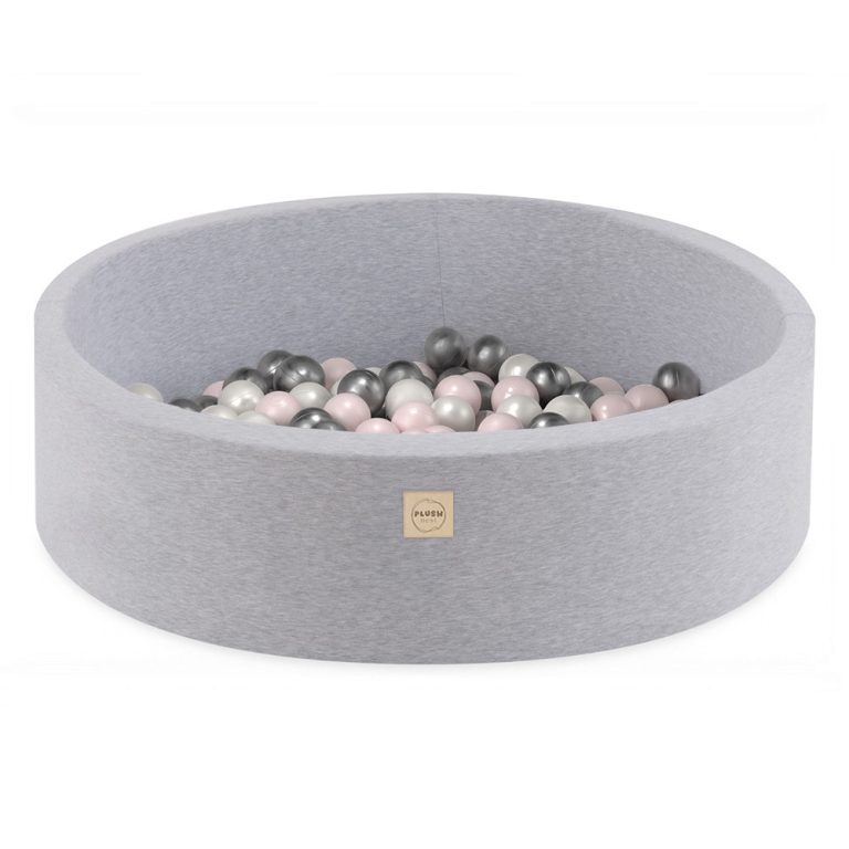Plush Nest Bazen S Lopticama, Svijetlosiva, Okrugla, Pamučna, 90x30, 200 Loptica: Svijetlo Ružičasta Biserna, Srebrna, Biserna 1