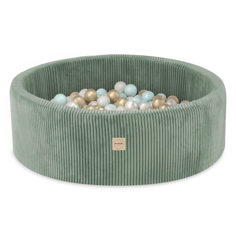 Plush Nest Bazen S Lopticama, Zeleni, Okrugli, Kord, 90x30, 200 Loptica: Biserna, Biserno Mentolna, Zlatna 1
