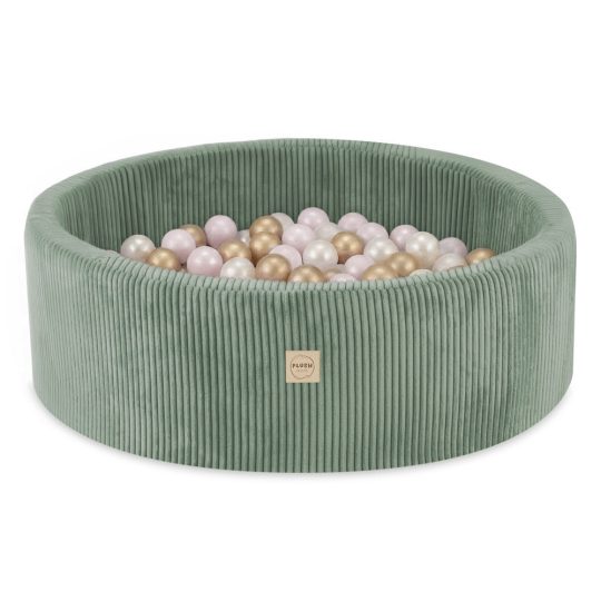 Plush Nest Bazen S Lopticama, Zeleni, Okrugli, Vrhunski Kord, 90x30, 200 Loptica: Biserna, Svijetlo Ružičasta, Zlatna 1